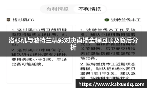 洛杉矶与波特兰精彩对决直播全程回顾及赛后分析